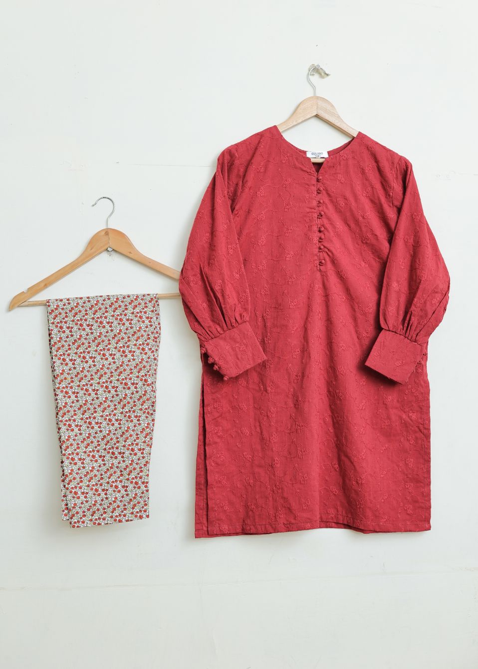 Cotton emb 2pc set-79123 maroon