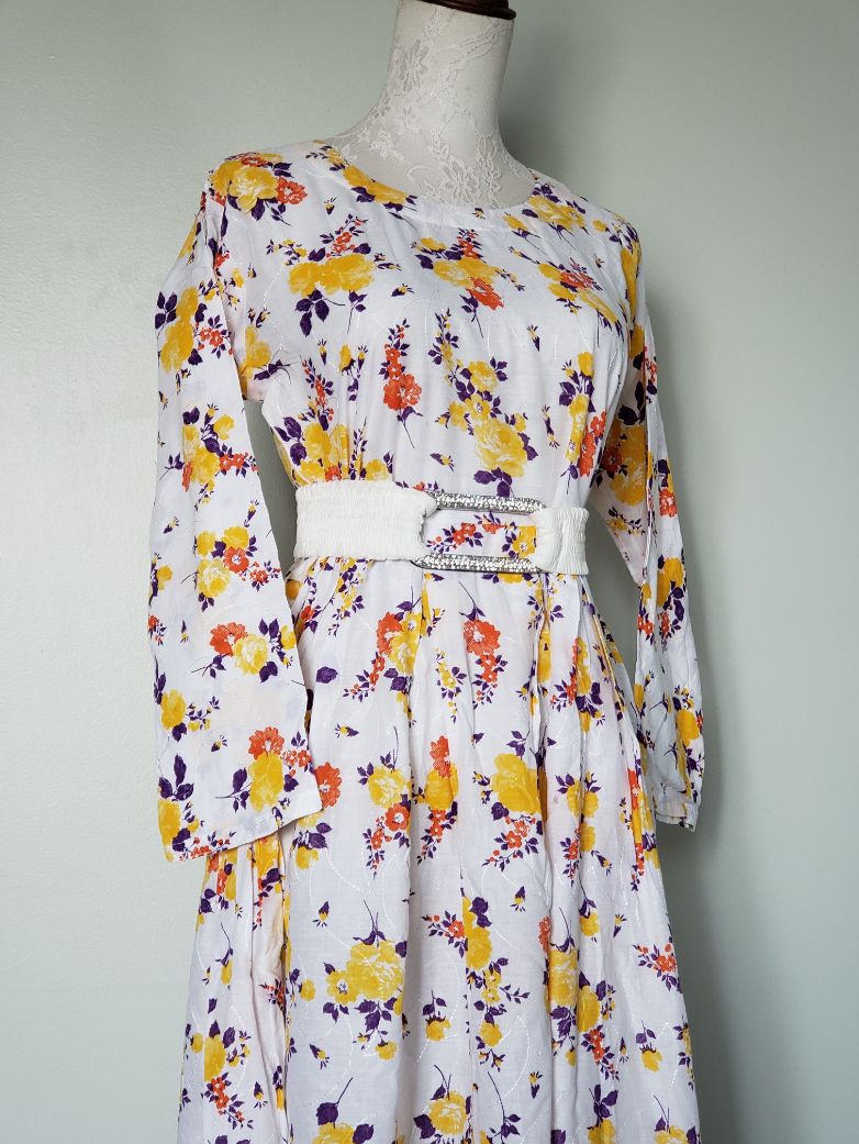 lawn emb long frock- whiyellow12