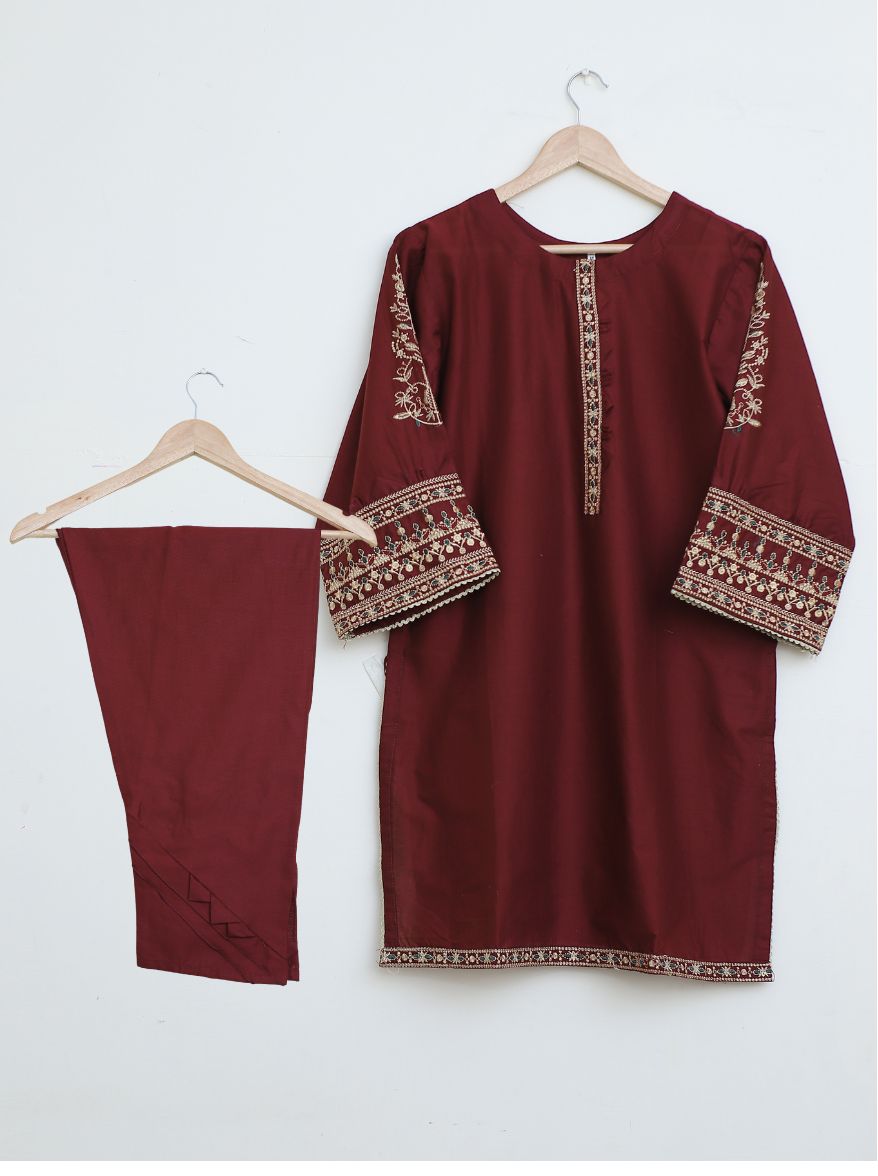 cotton lawn emb 2pc maroon126