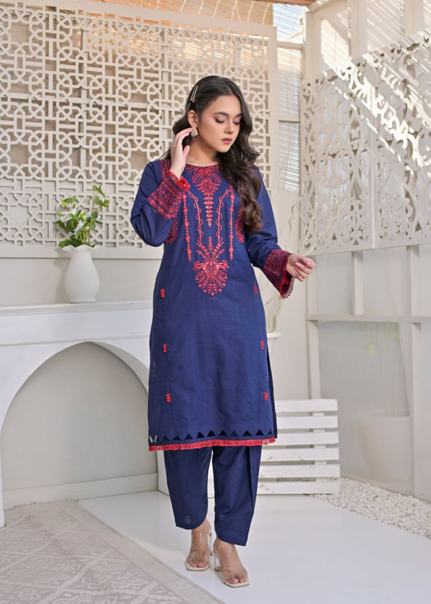 khaddar emb 2pc -79225 navyRed