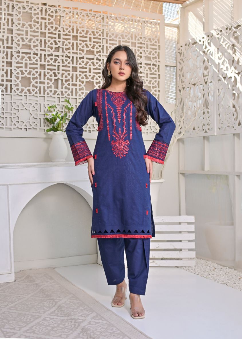 khaddar emb 2pc -79225 navyRed