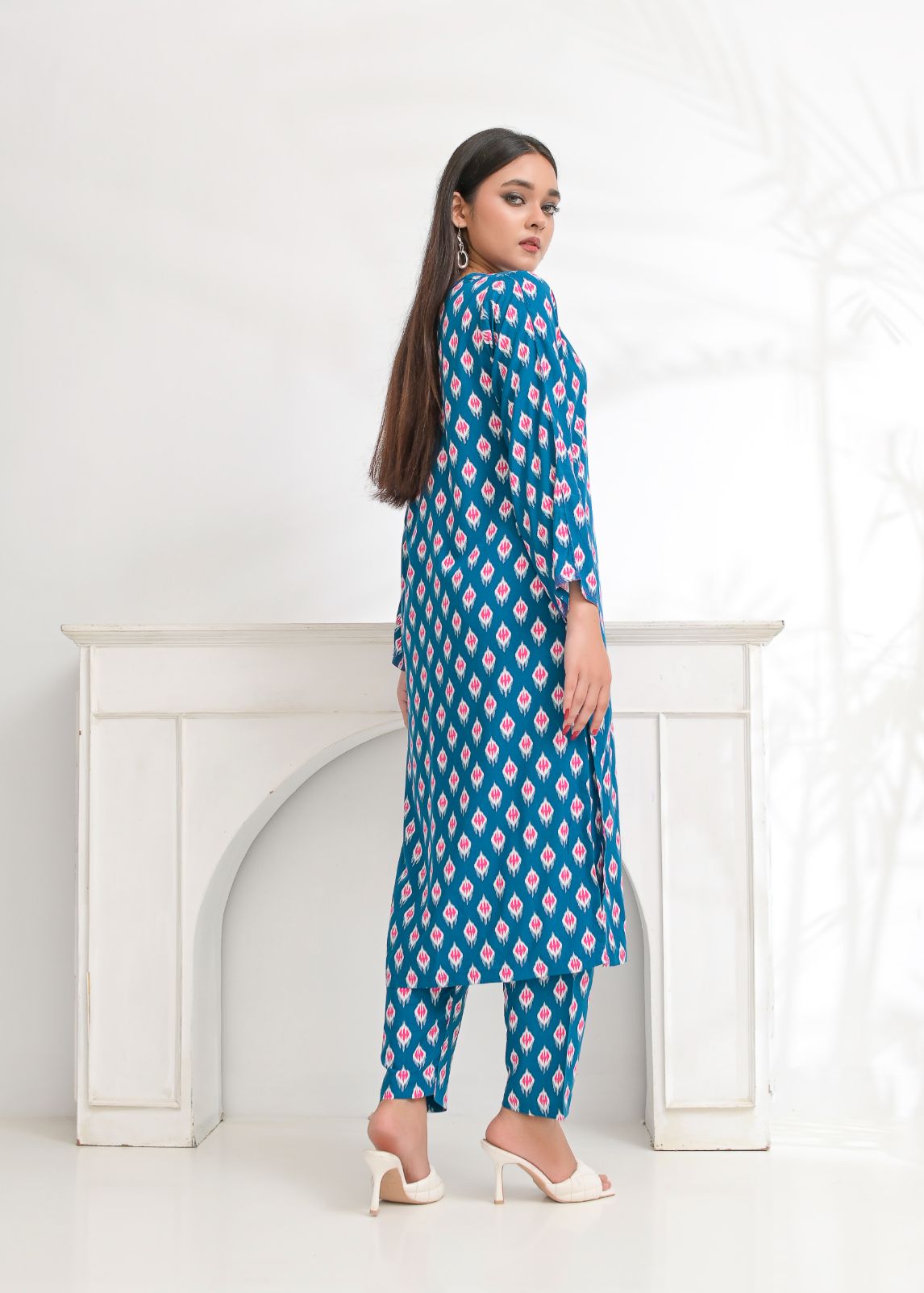 Linen 2pc set-78767 tealPnk