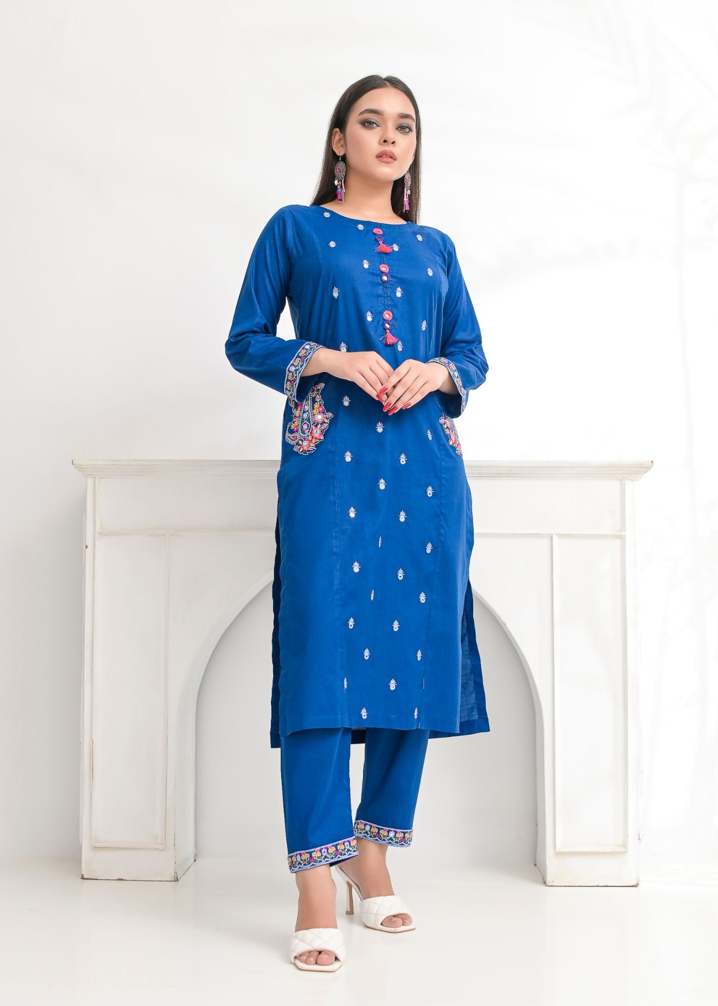 cotton Emb 2pc 1965 Royalblue