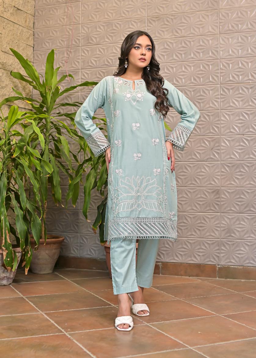 Cotton emb 2pc -79342 Seagreen