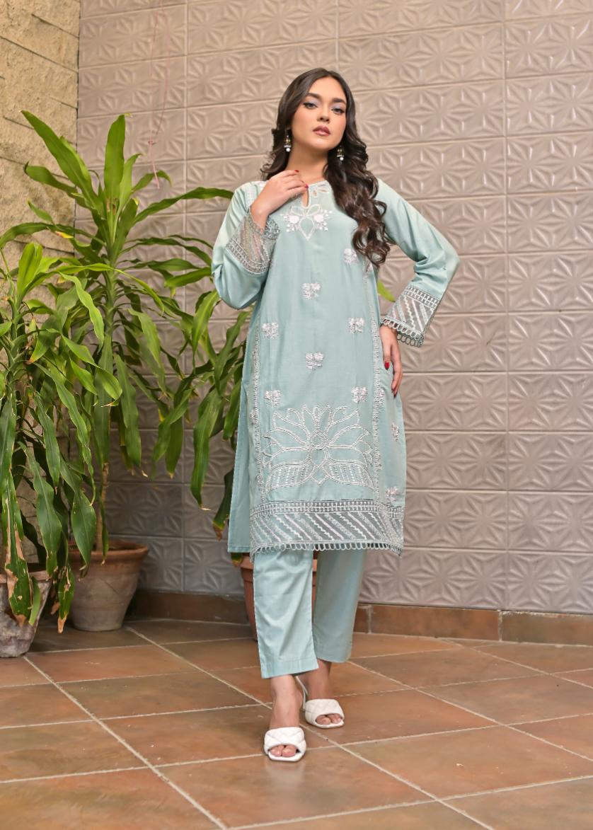 Cotton emb 2pc -79342 Seagreen