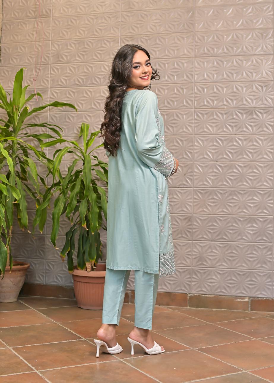 Cotton emb 2pc -79342 Seagreen