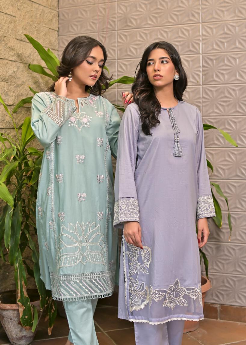 Cotton emb 2pc -79342 Seagreen