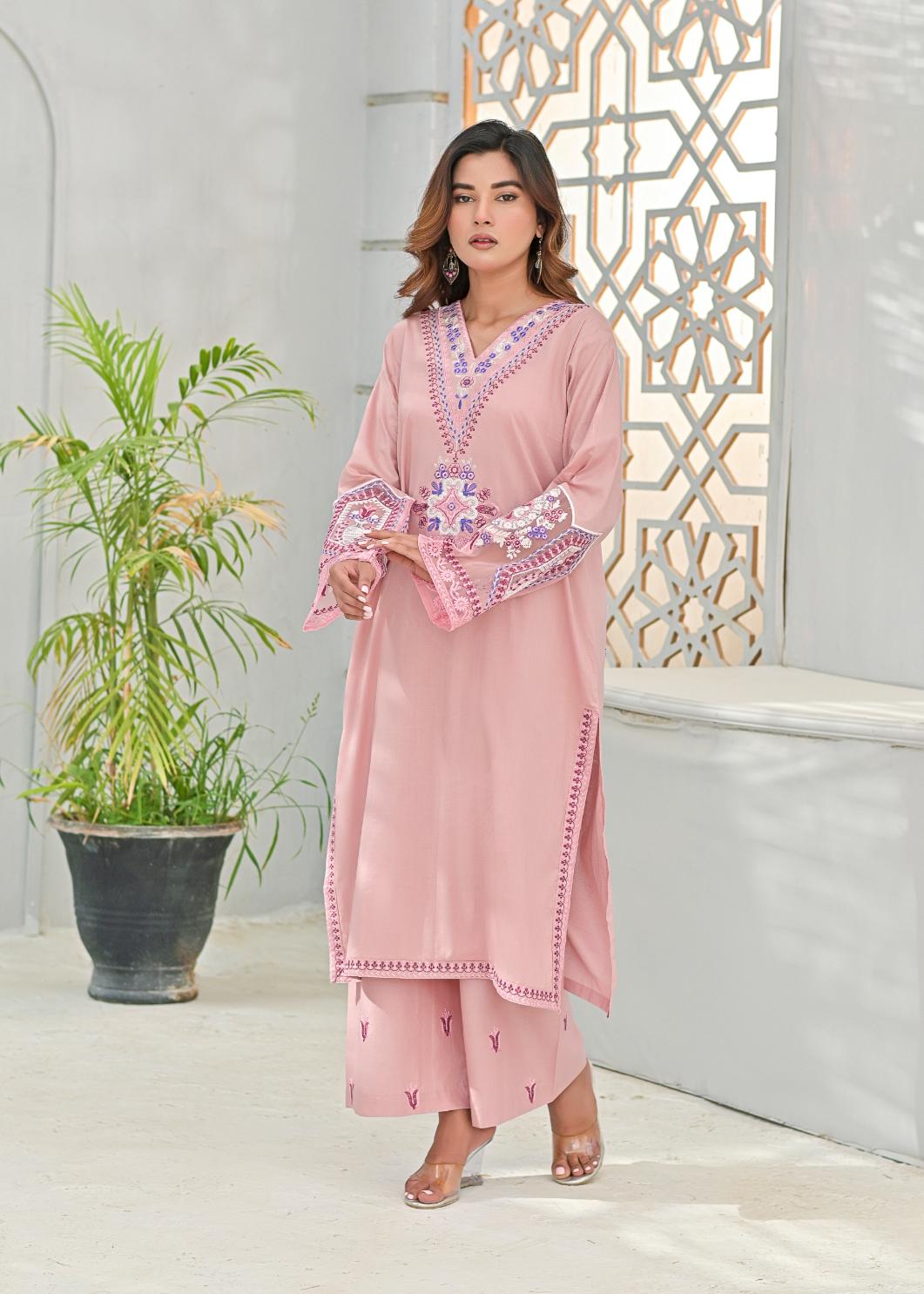 Cotton emb 2pc -78213 teaPink