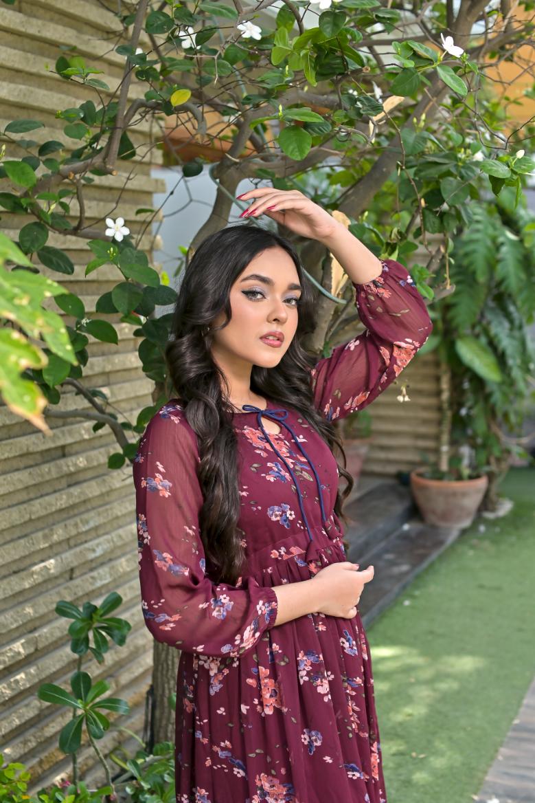 Chiffon maxi burgandy 10186