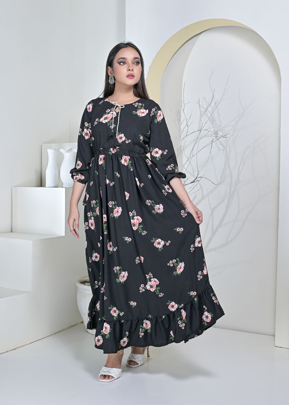 Georgette maxi 10171 blackbgFl