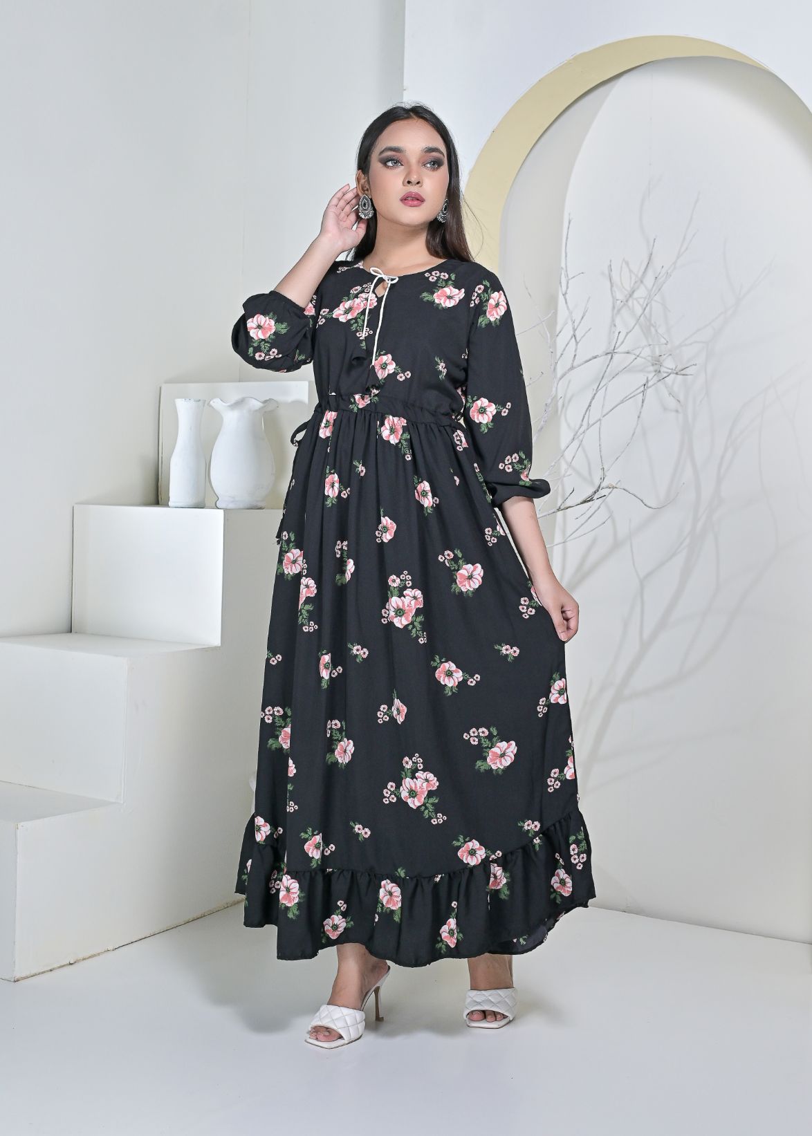 Georgette maxi 10171 blackbgFl