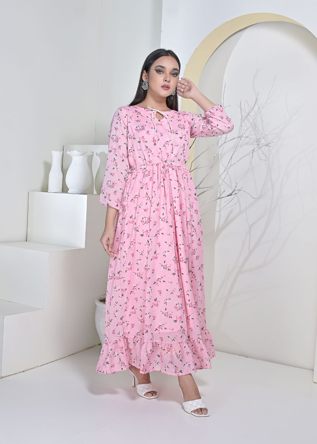 Chiffon maxi 10173 Pinkneon