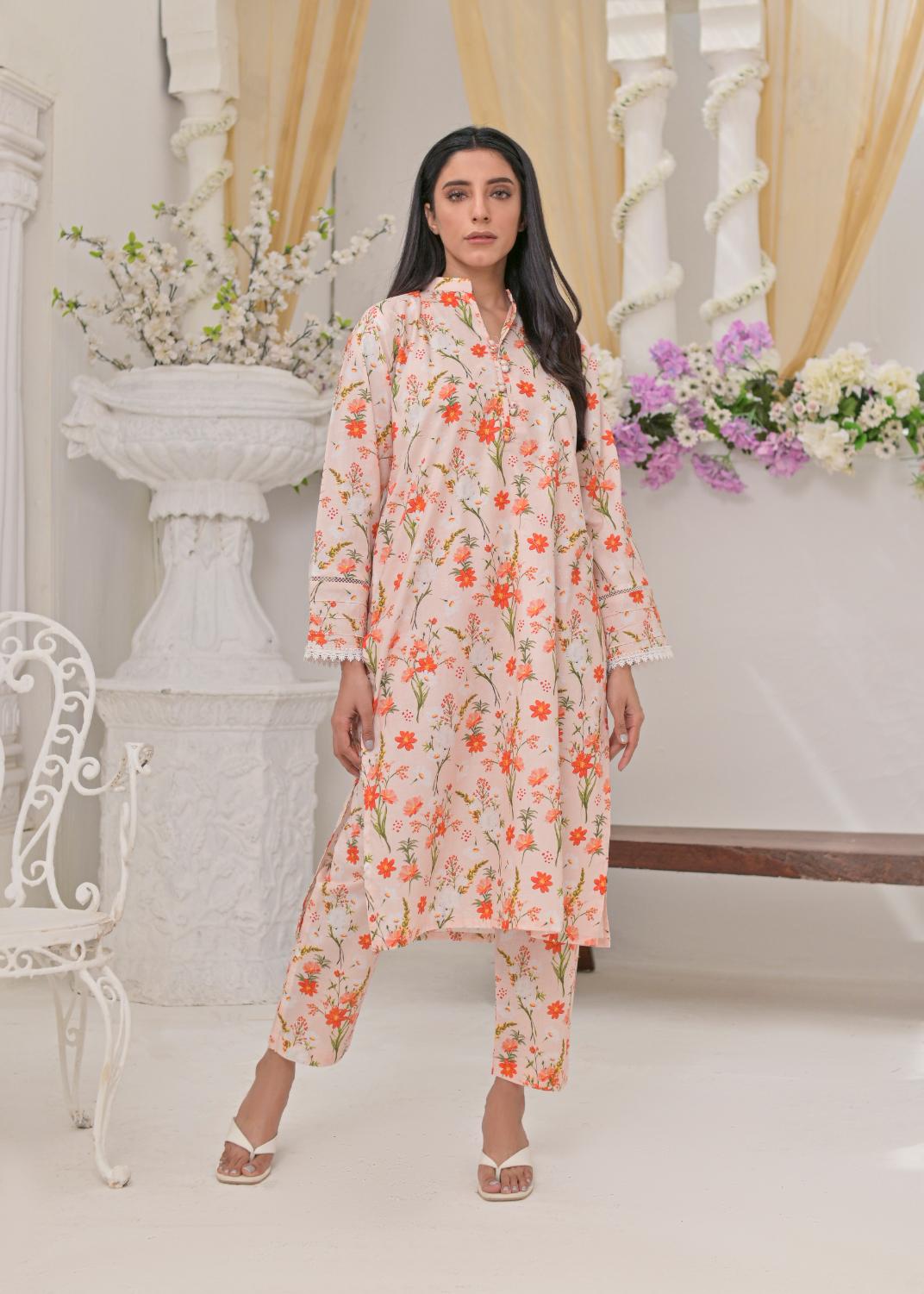 Cotton lawn 79301 peachOrnge