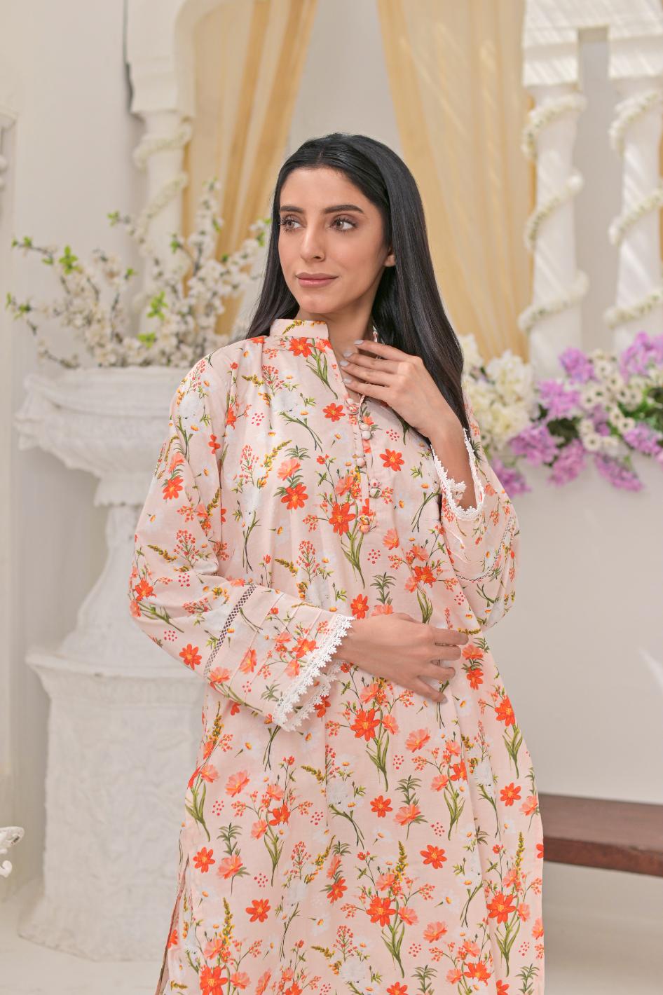 Cotton lawn 79301 peachOrnge