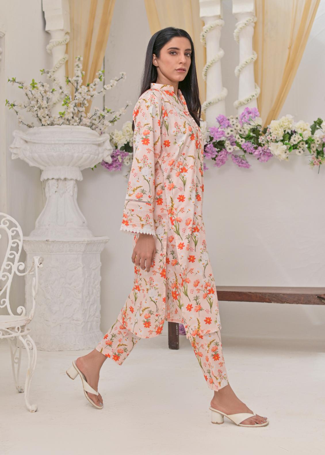 Cotton lawn 79301 peachOrnge