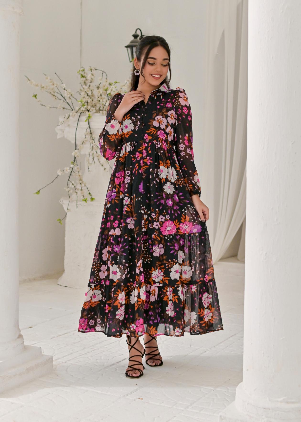 Chiffon maxi MultiFlblack 10220