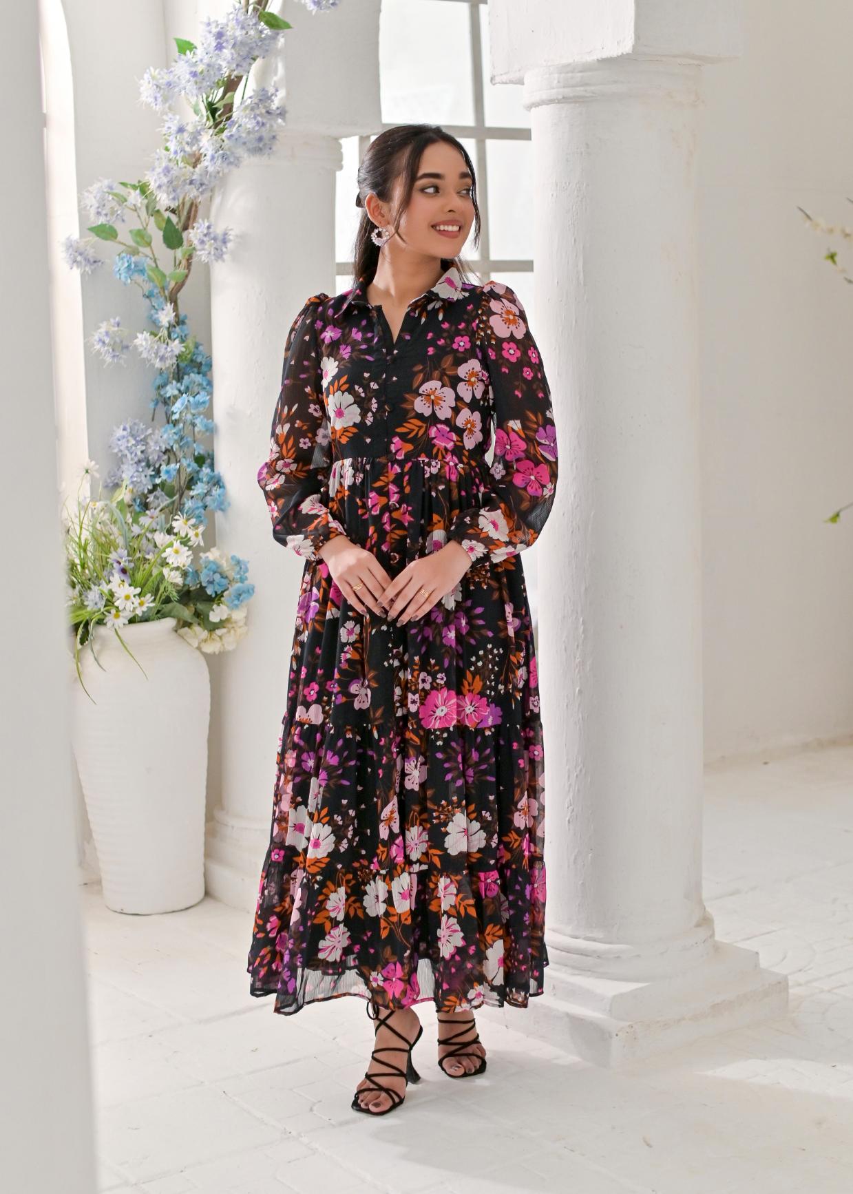 Chiffon maxi MultiFlblack 10220