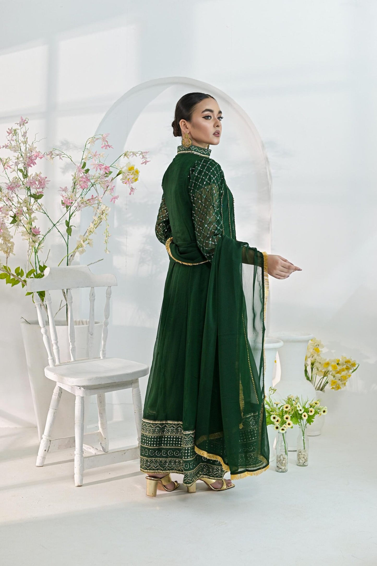 Chiffon emb kali bottlegreen 710
