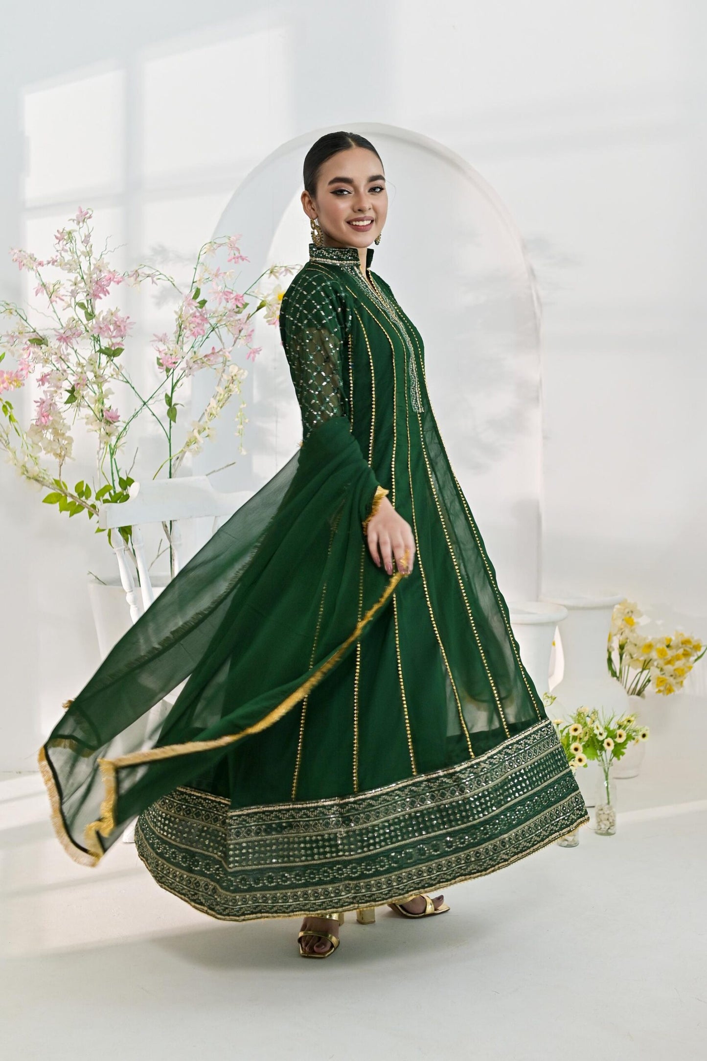 Chiffon emb kali bottlegreen 710