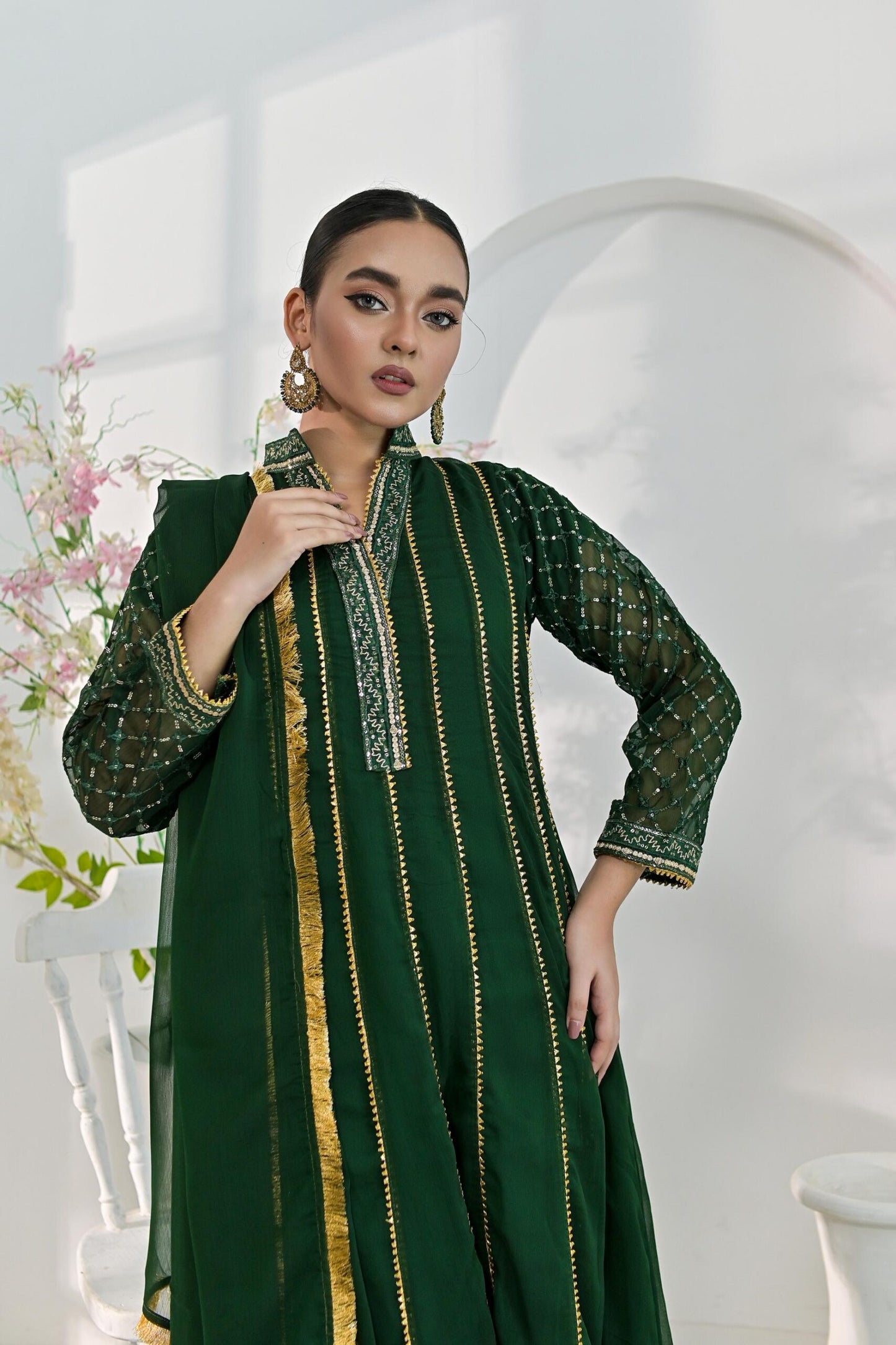 Chiffon emb kali bottlegreen 710