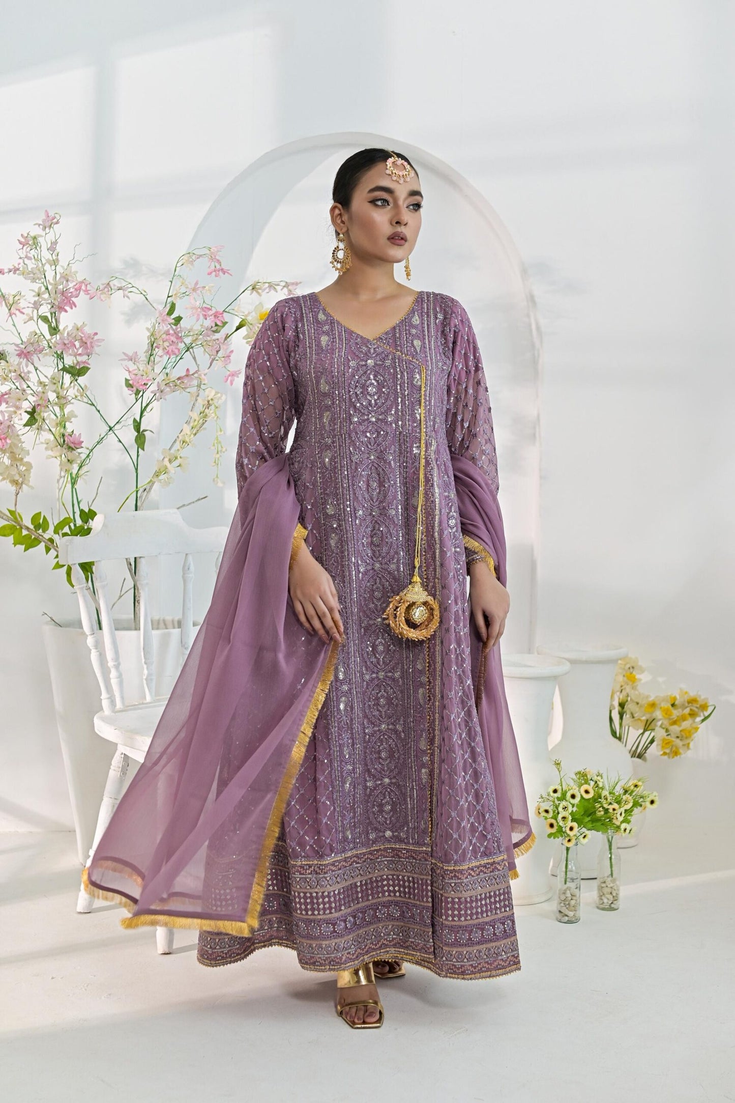 Chiffon zari emb muave 700