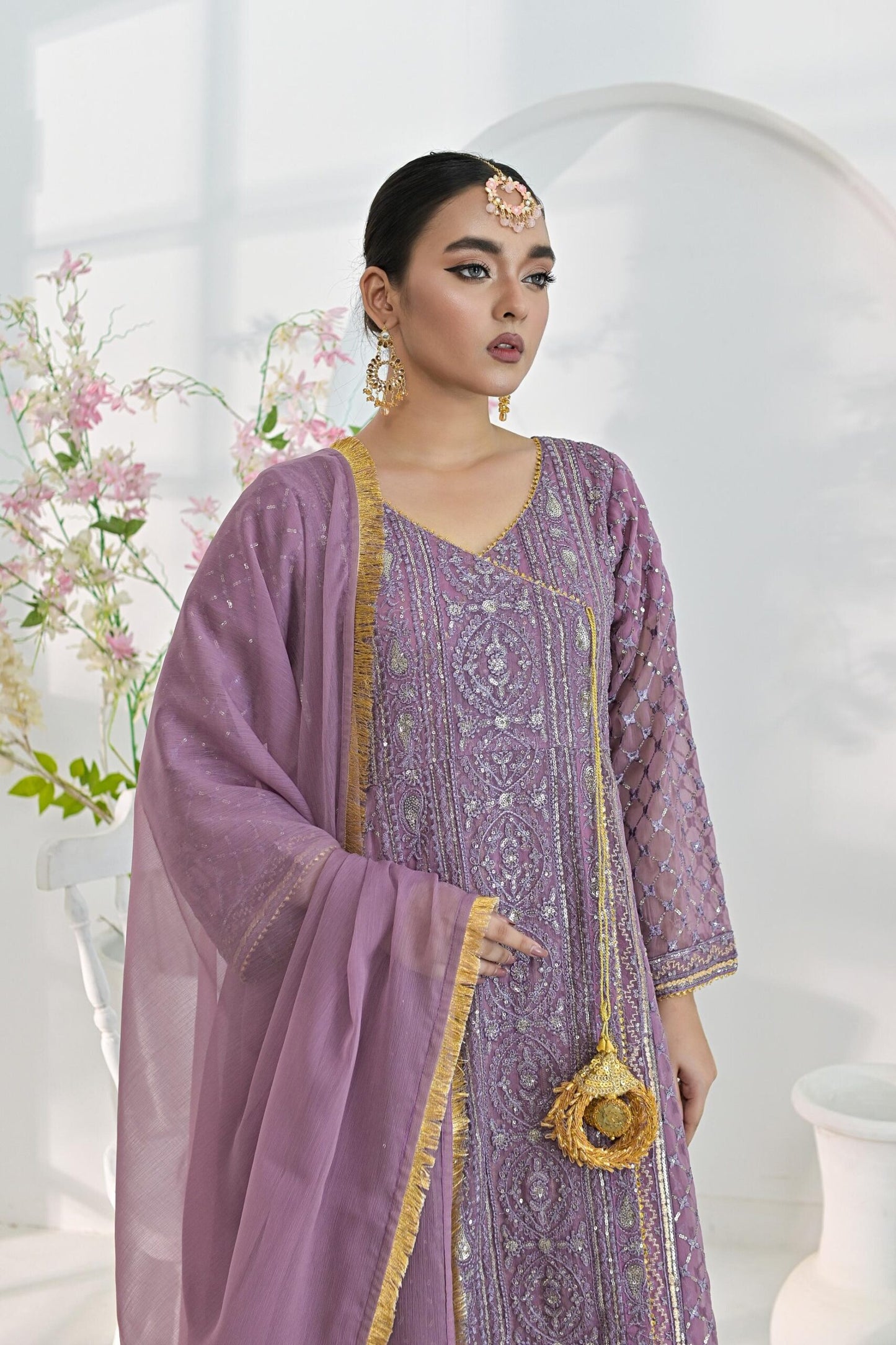 Chiffon zari emb muave 700