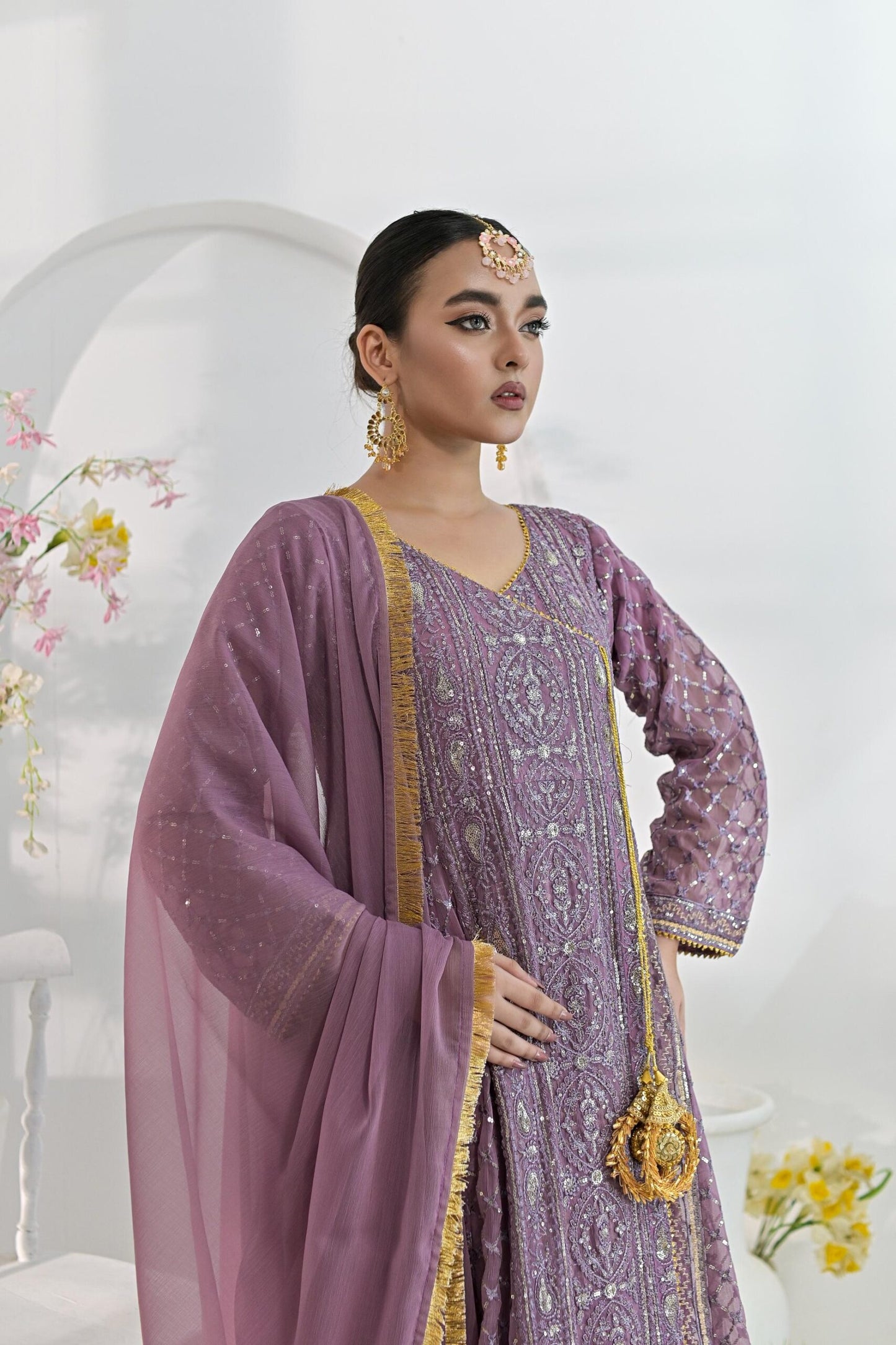 Chiffon zari emb muave 700
