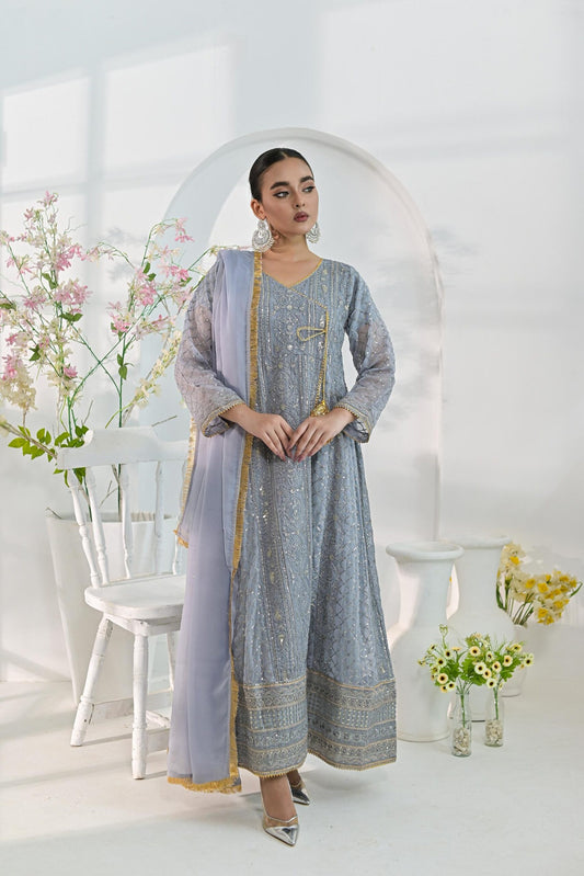 Chiffon zari emb grey 700