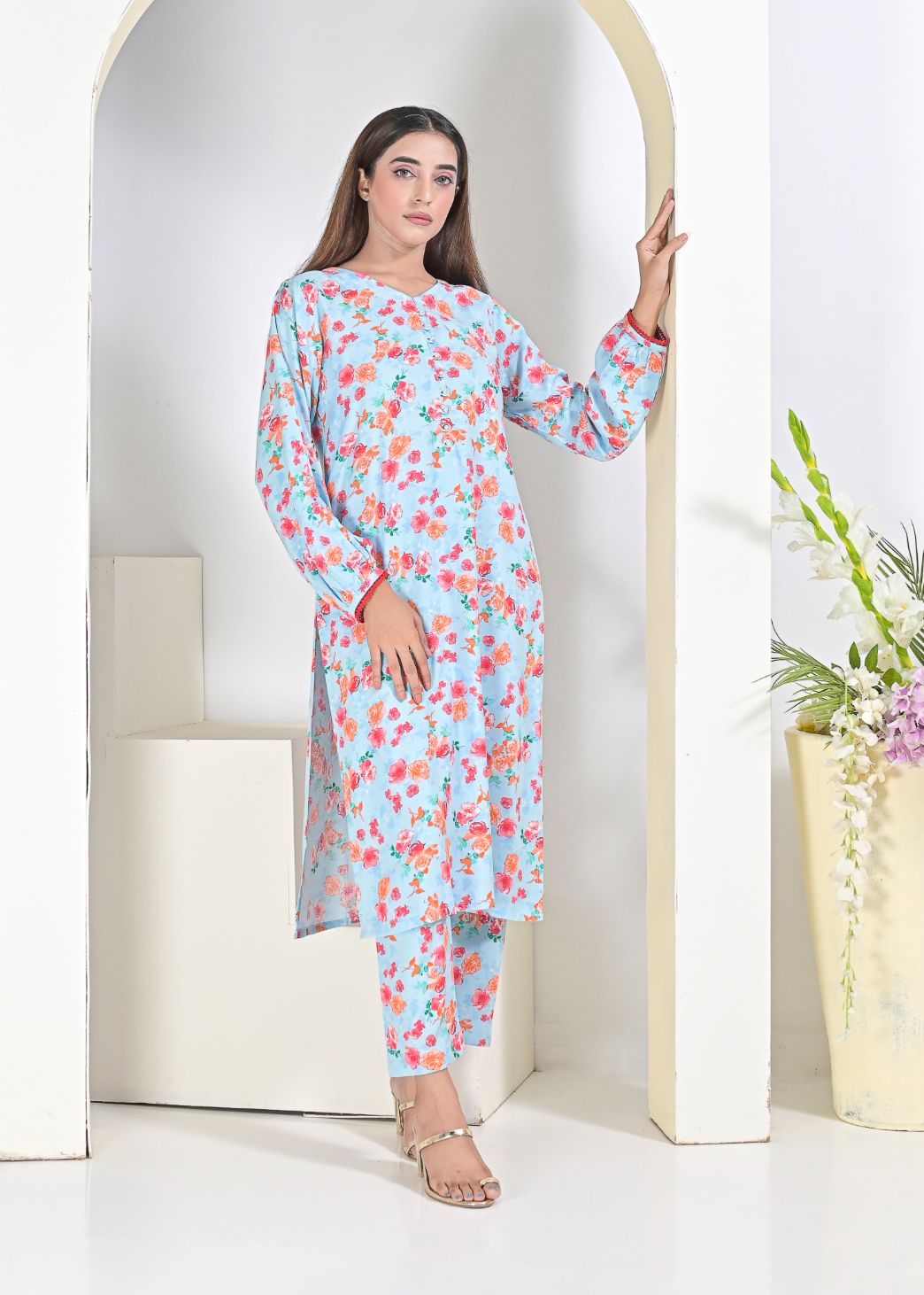 Linen 2pc set-LightblueR 79043