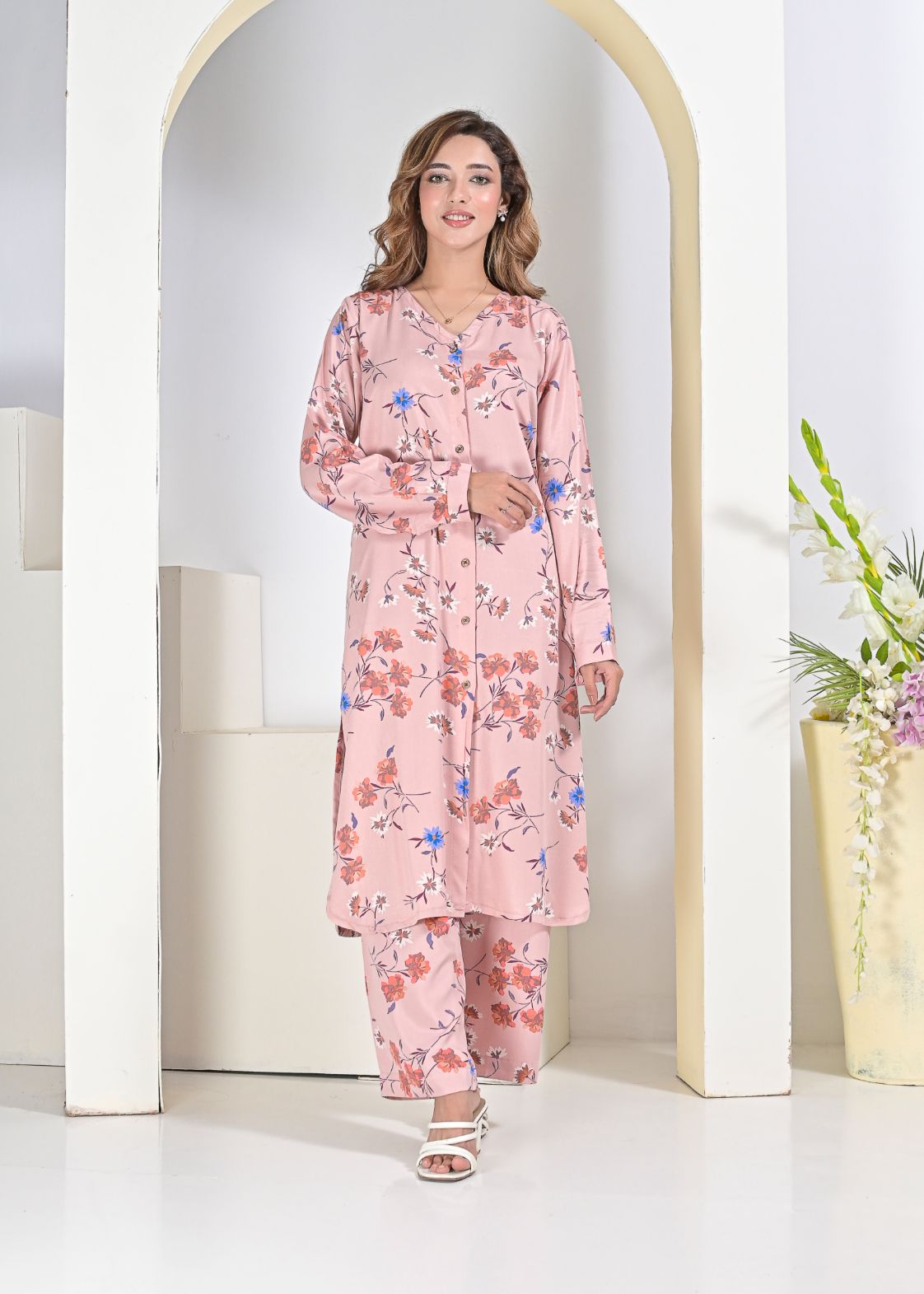 Linen 2pc set- teaPnkFO 79038