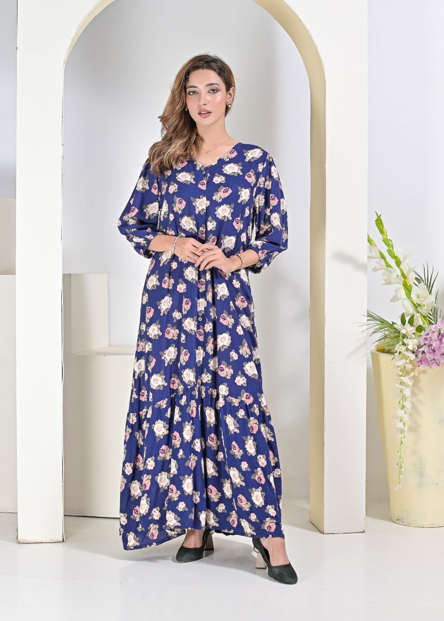 Linen dress-navy 79110