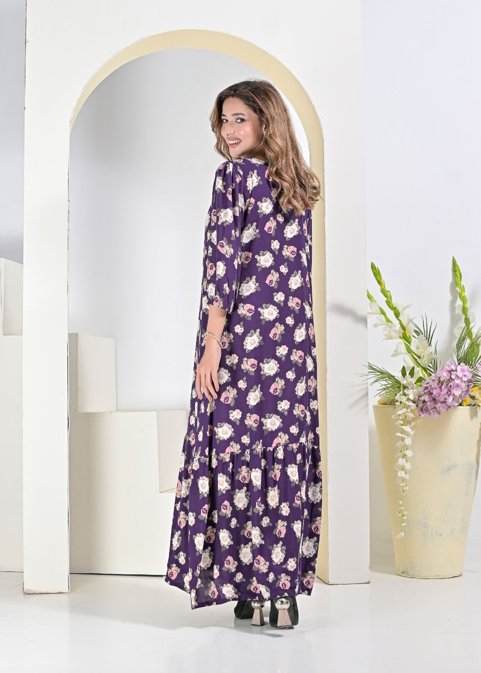 Linen dress- purple 79108