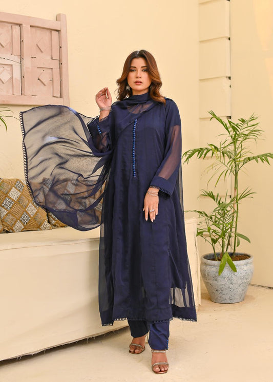 Chiffon kali 3pc suit- navy
