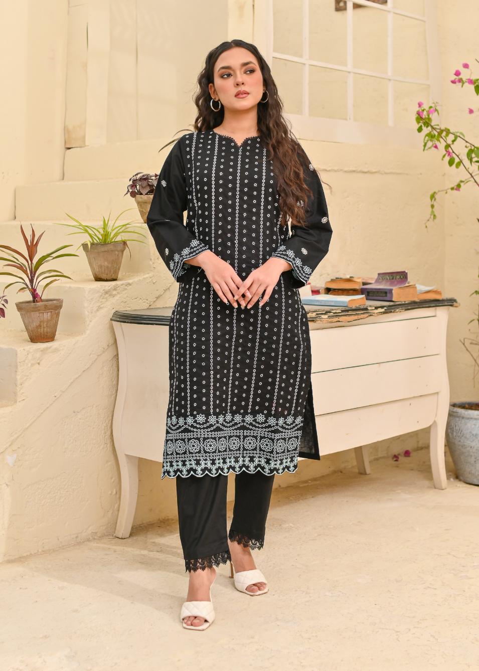 Cotton emb 2pc -79323 blackGree