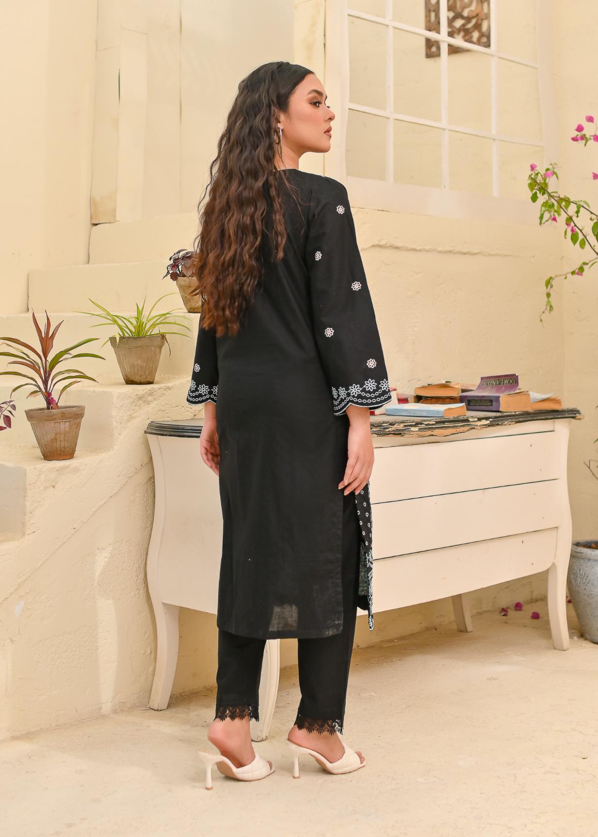 Cotton emb 2pc -79323 blackGree