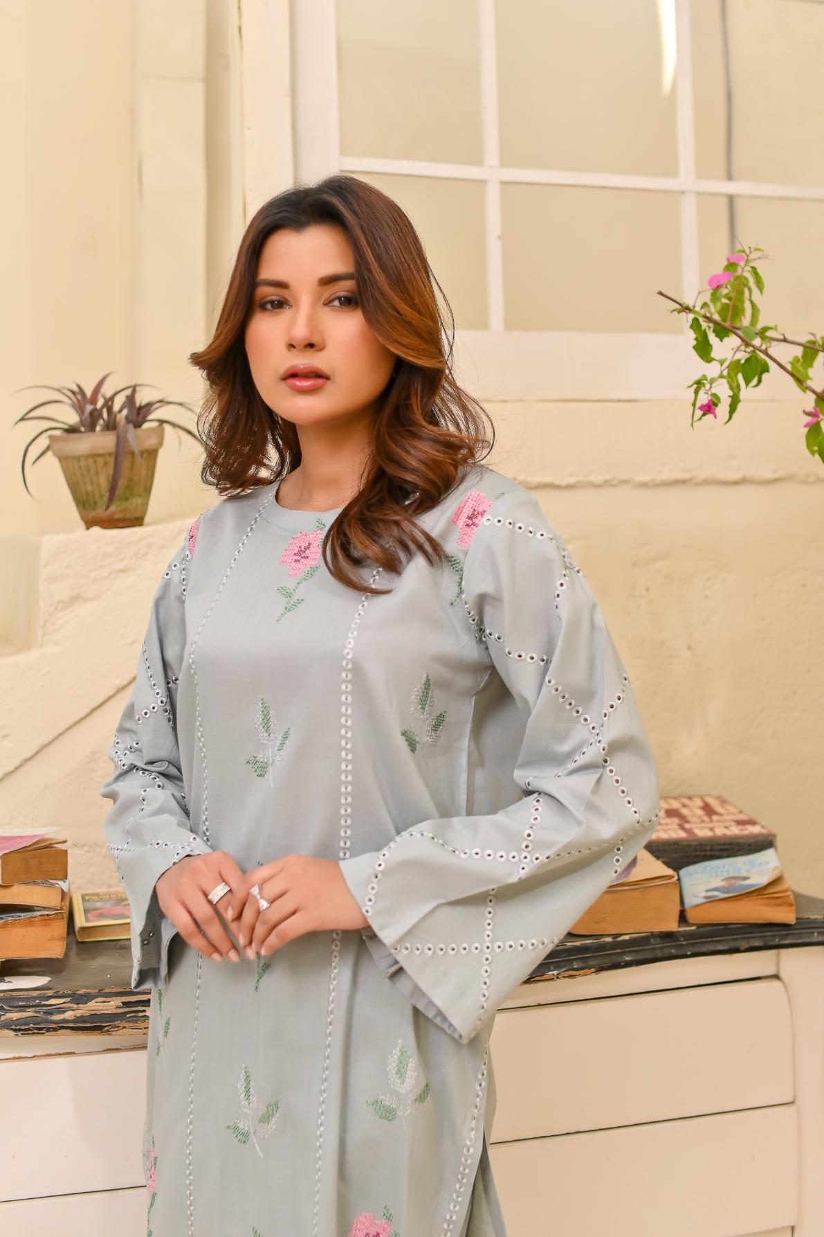 Cotton emb 2pc -79327 Ashgrey