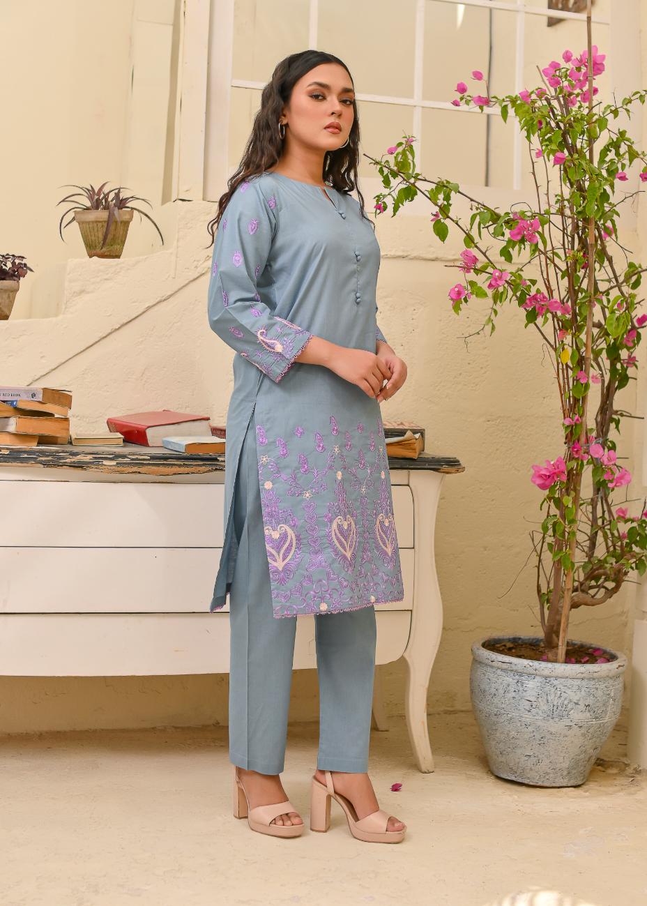 Cotton emb 2pc -79329 Coolgrey