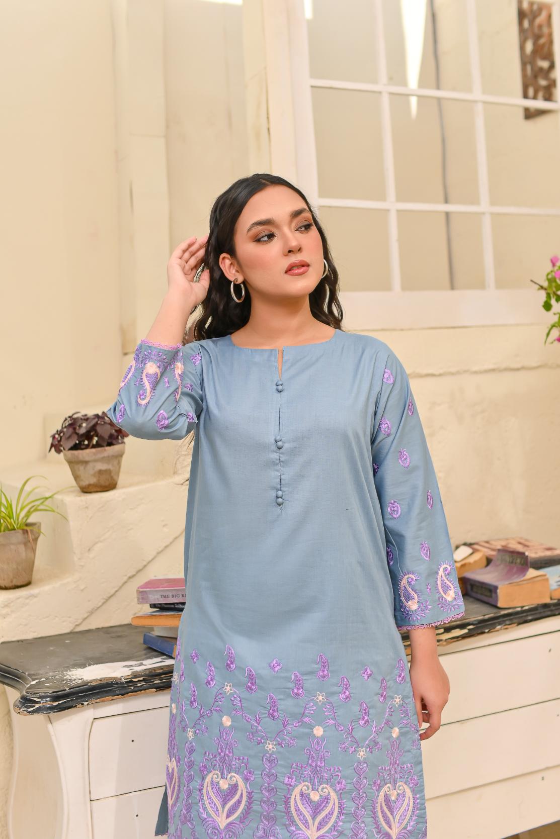 Cotton emb 2pc -79329 Coolgrey