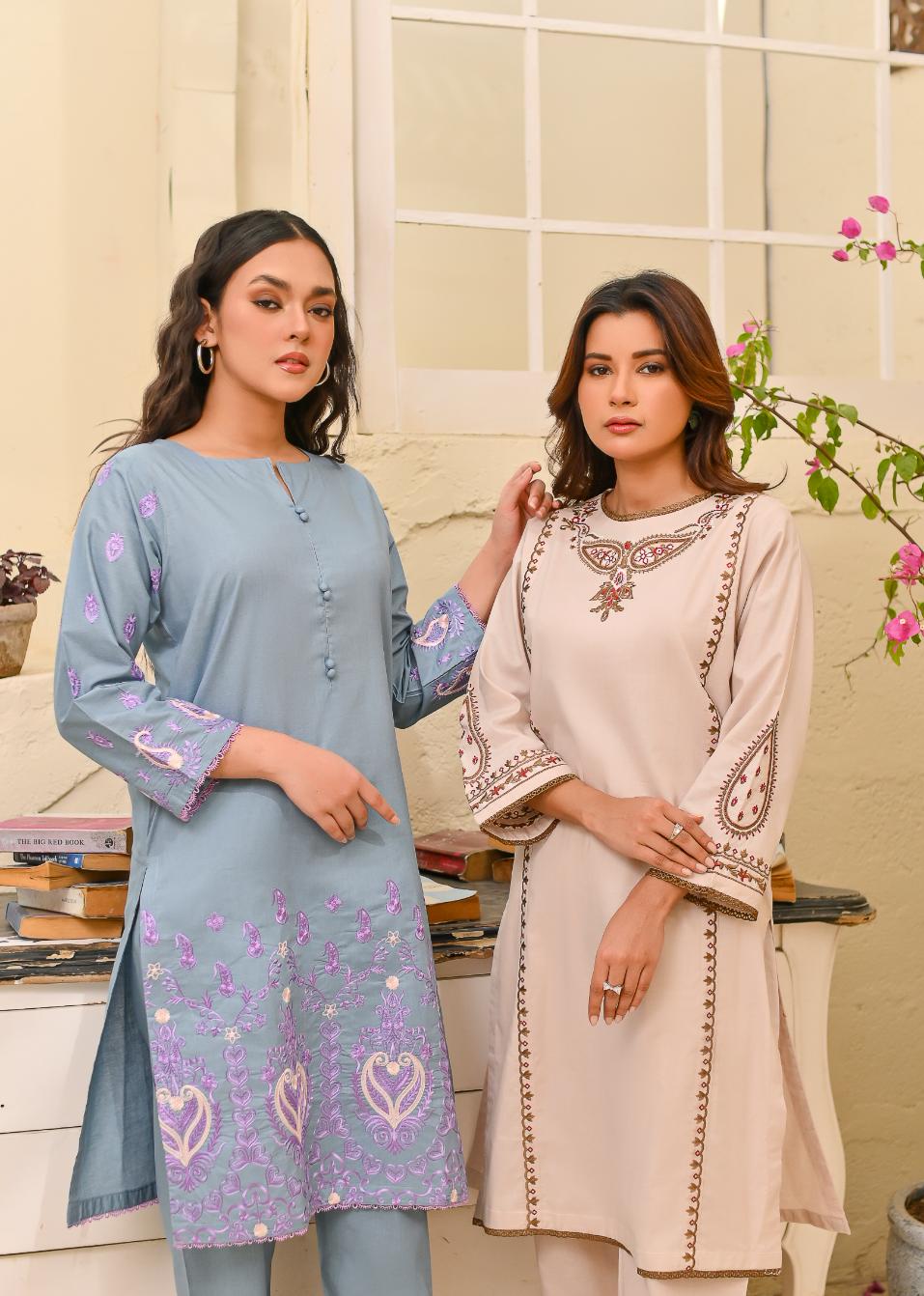 Cotton emb 2pc -79329 Coolgrey
