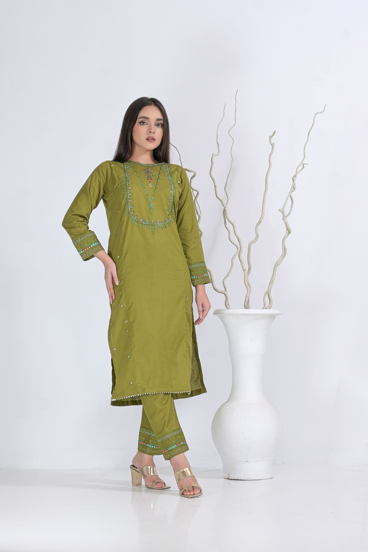 cotton Emb 2pc 1958 limegreen