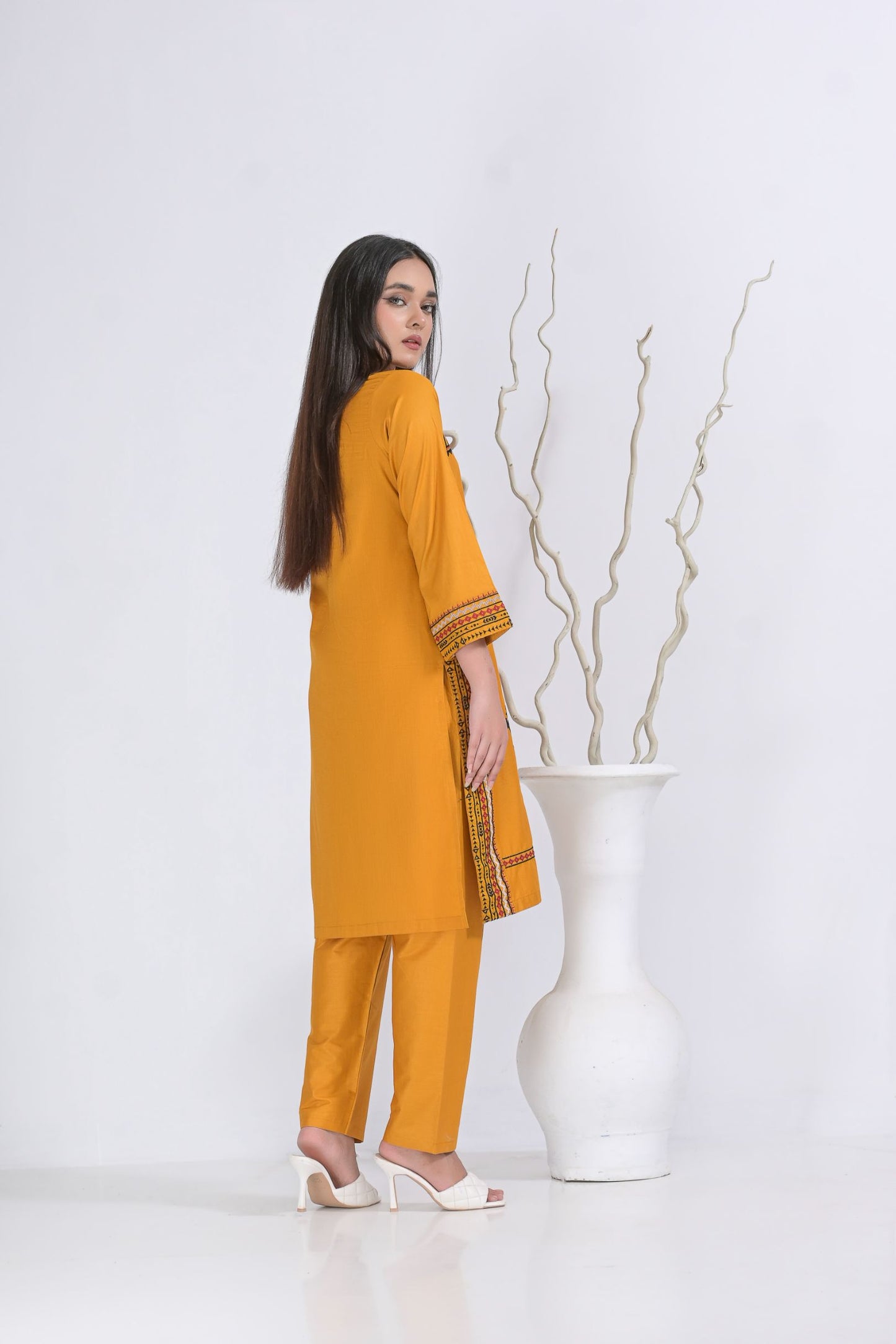 Cotton Emb 2pc Mustard 1928