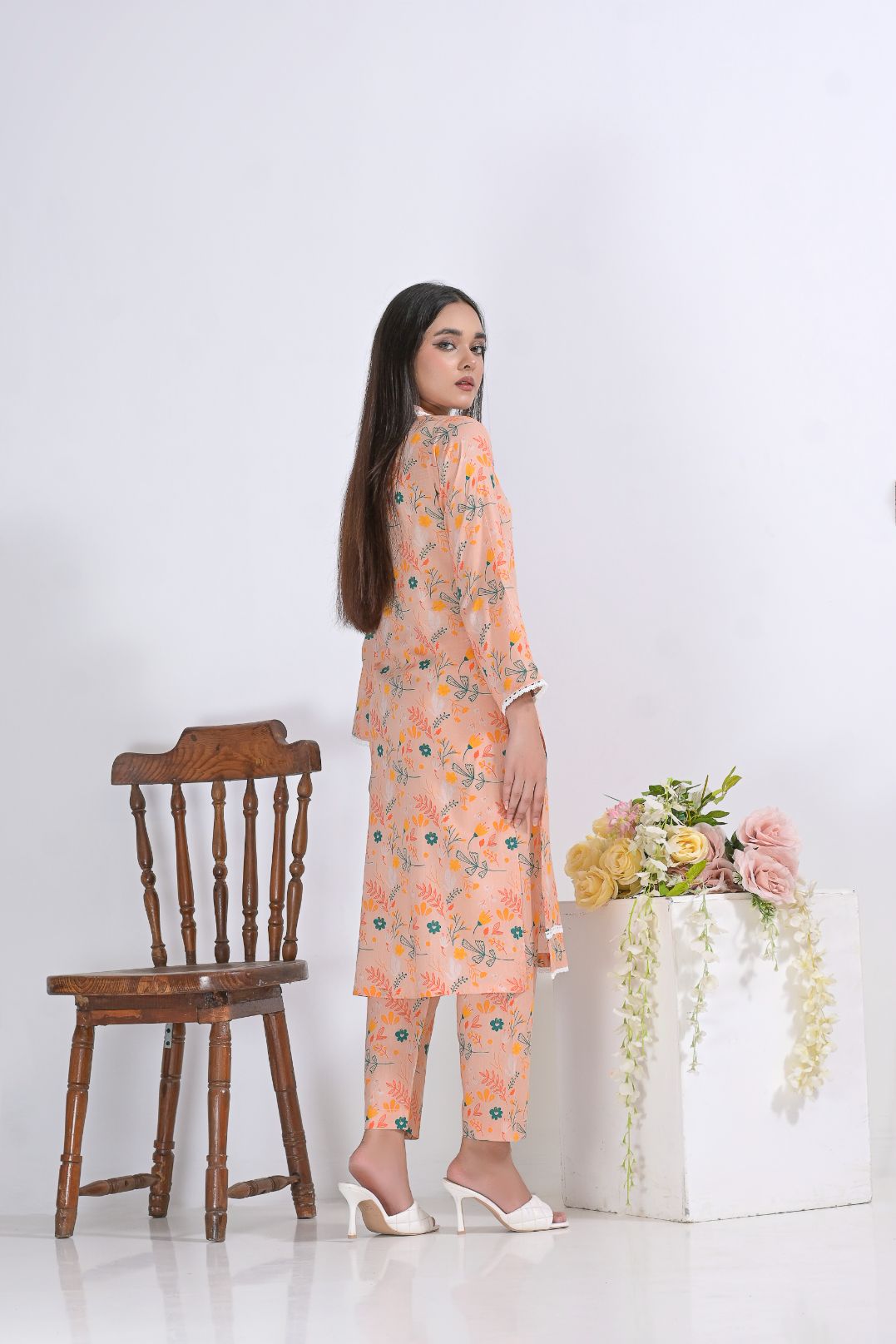 Lawn 2pc set-78754 peach