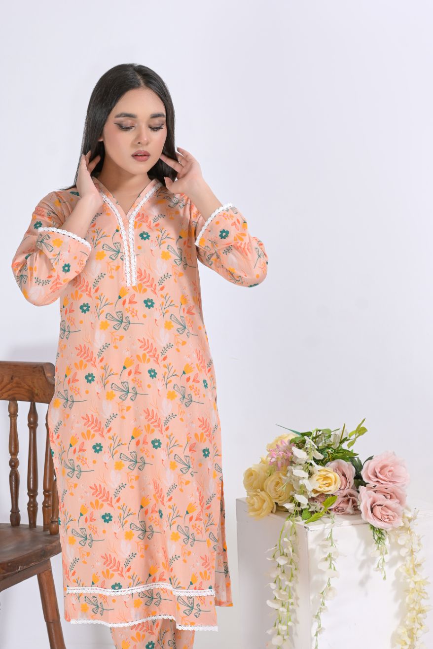Lawn 2pc set-78754 peach