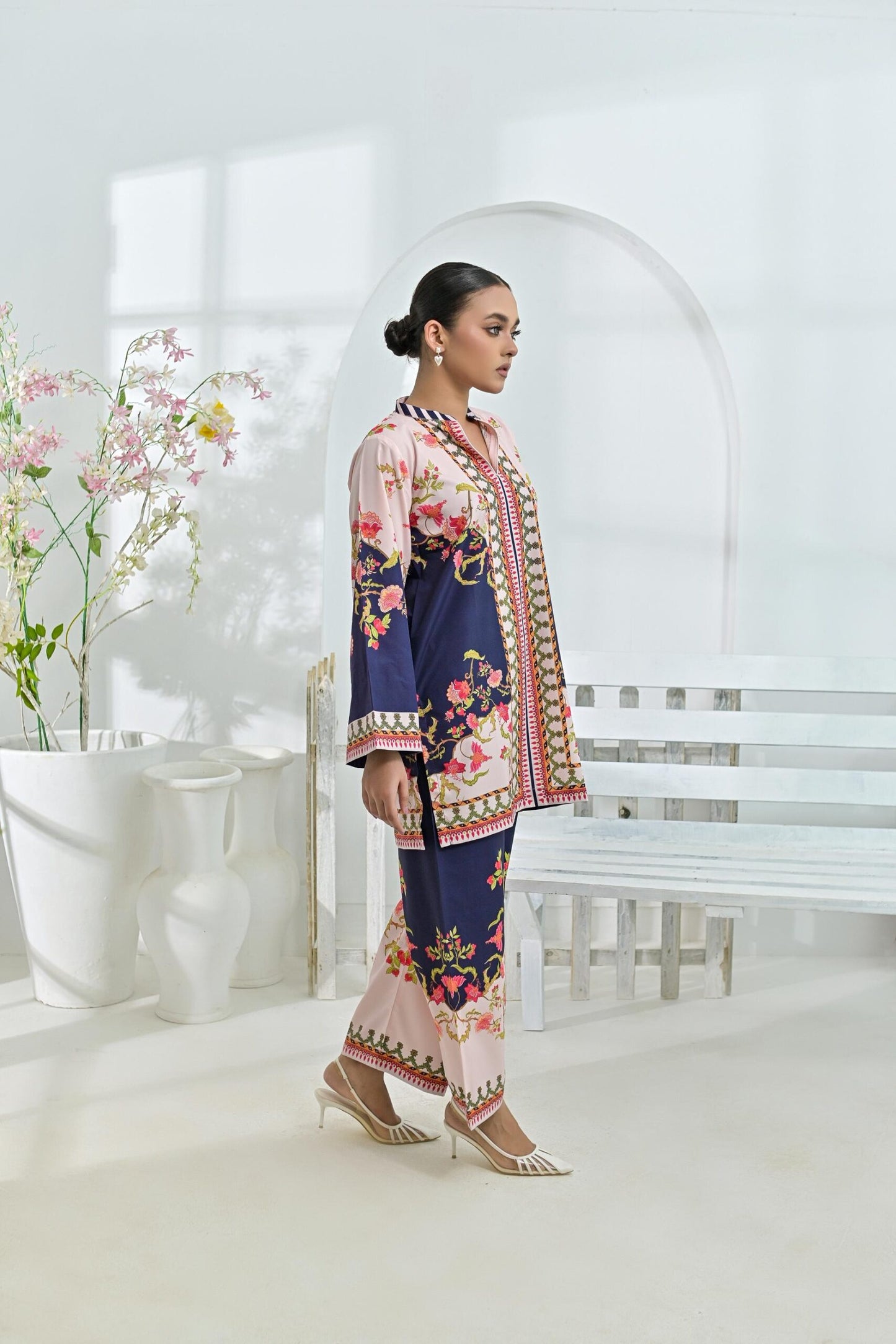 Crepe printed set 79410 NavyPeach