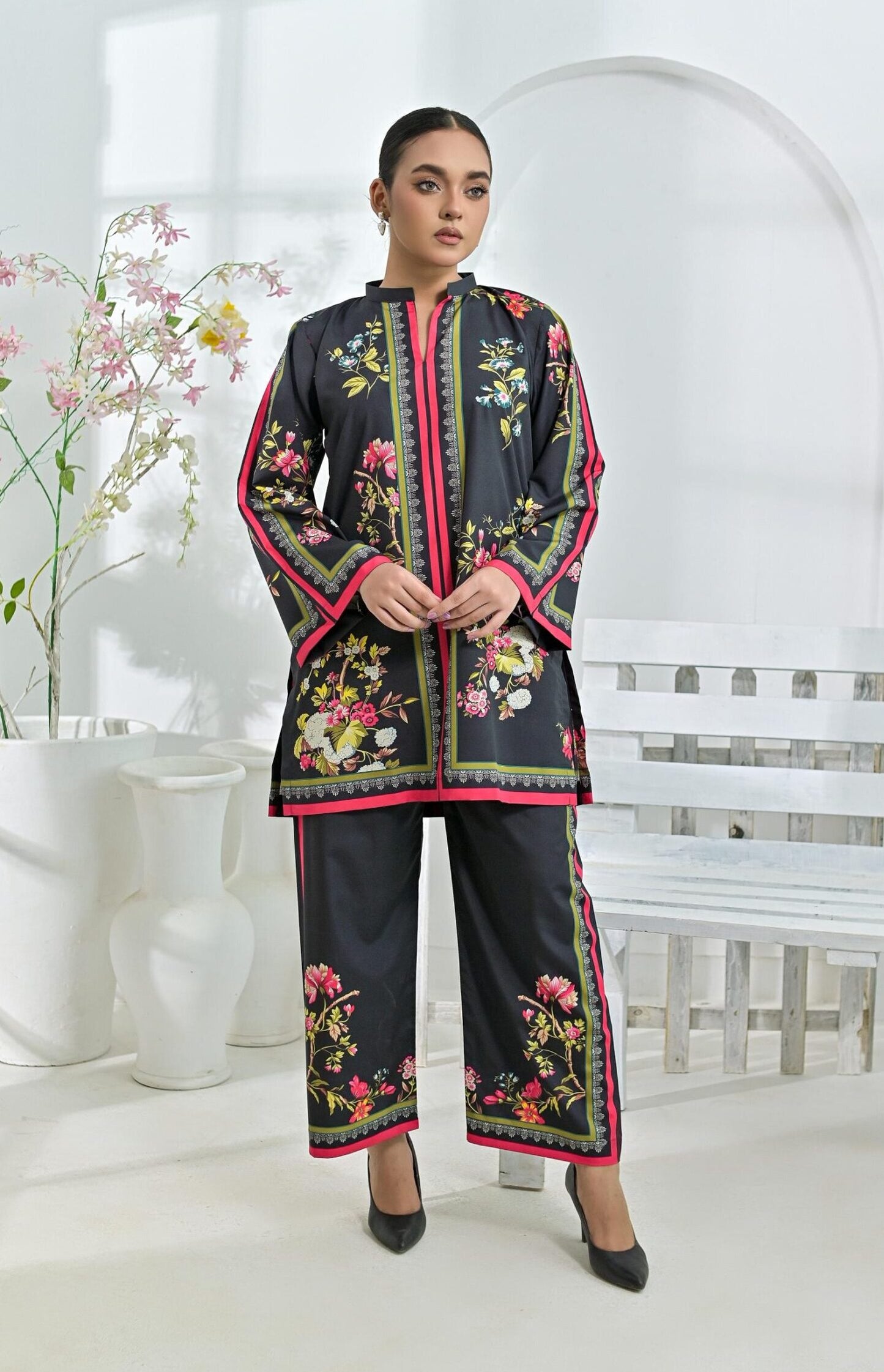 Crepe printed set 79412 blackFl