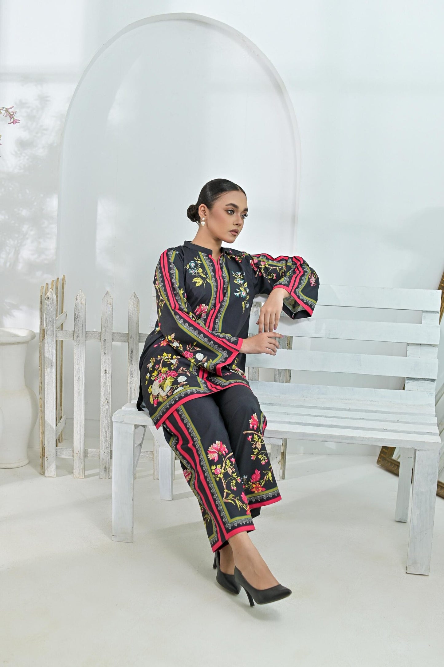 Crepe printed set 79412 blackFl