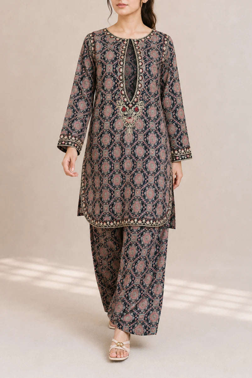 Embroidered 2pc blackArt 565612