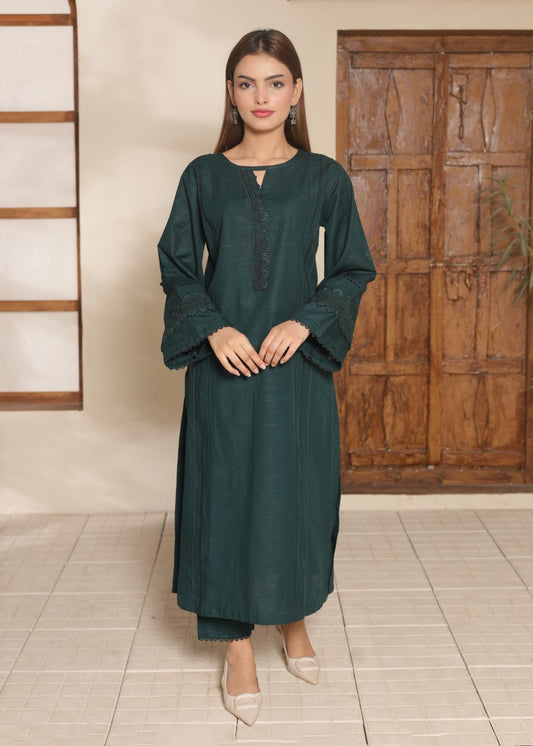 Deep Emerald Green khaddar set 79595