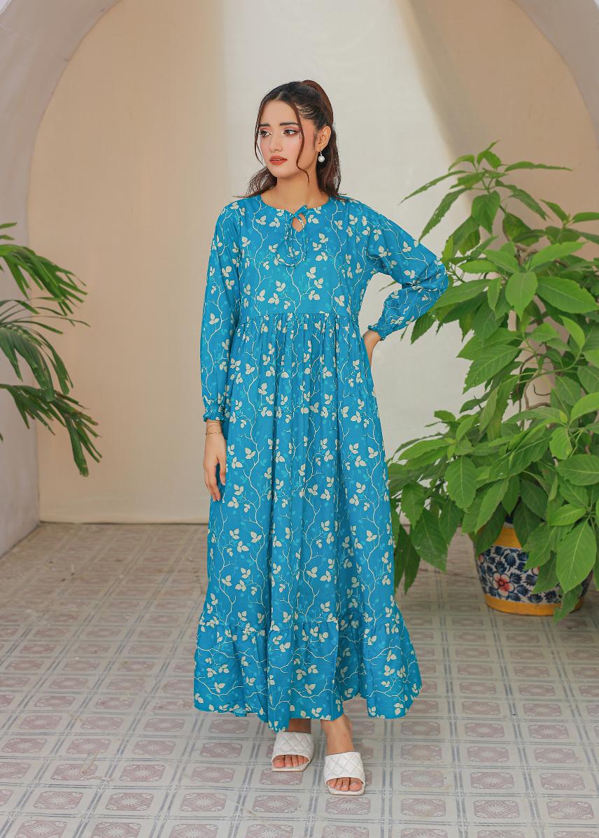 cambric frock 81026 Teal BLue