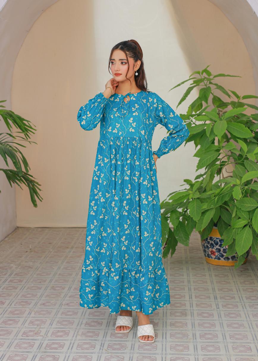 cambric frock 81026 Teal BLue